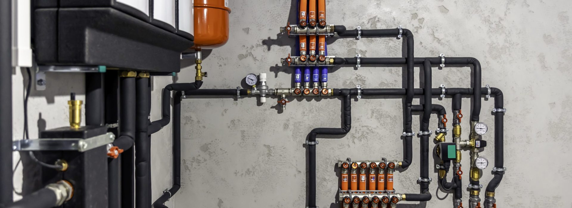 modern autonomous heating system in the boiler room.